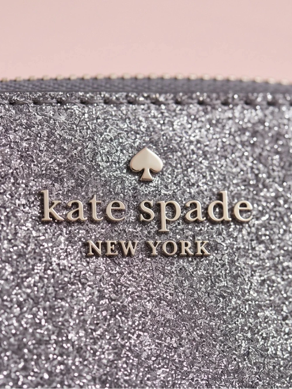 KATE SPADE silver glitter cosmetic small pouch bag NWOT